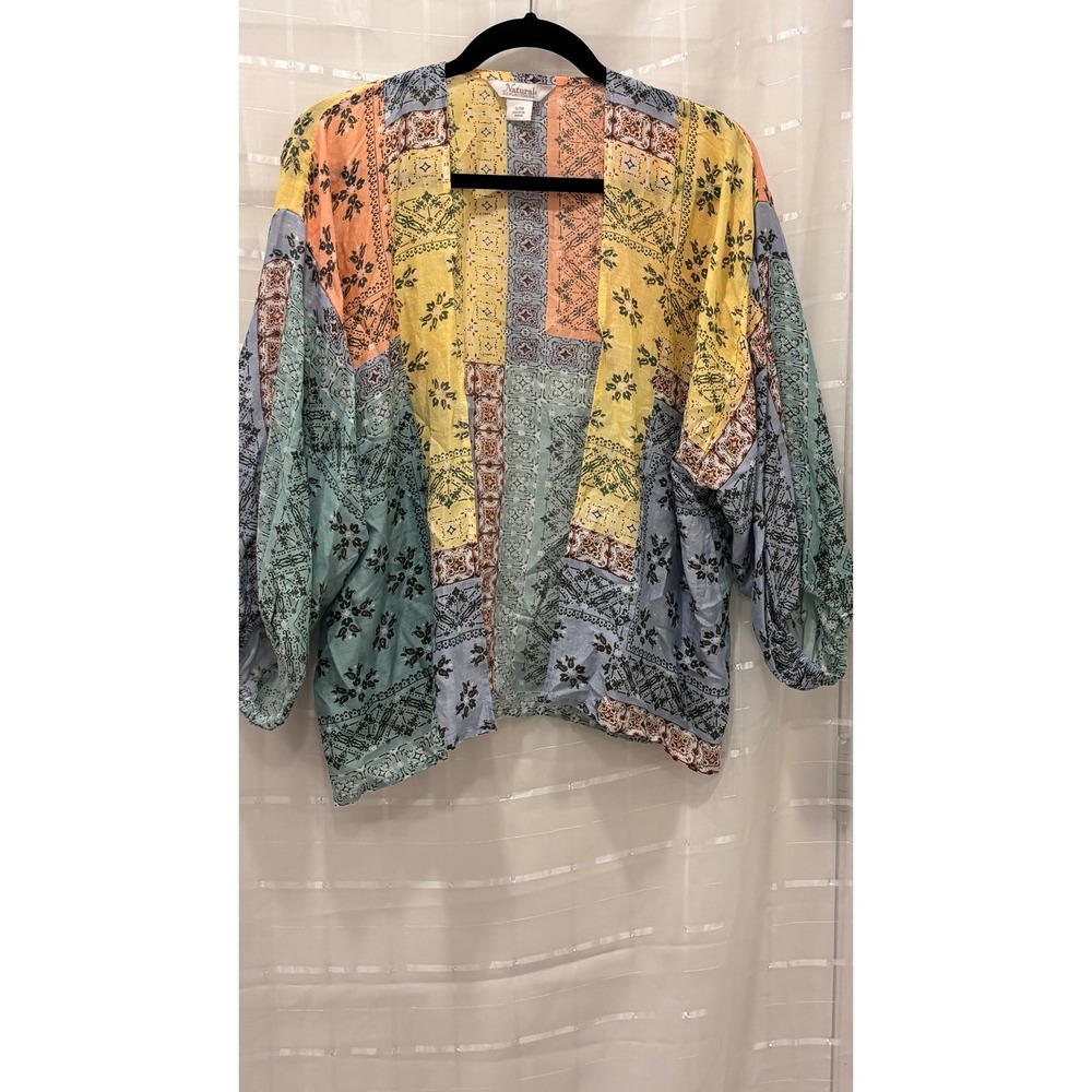 Natural Reflections Bandana Patchwork Kimono Cardigan Multi Color‎ Boho S/M